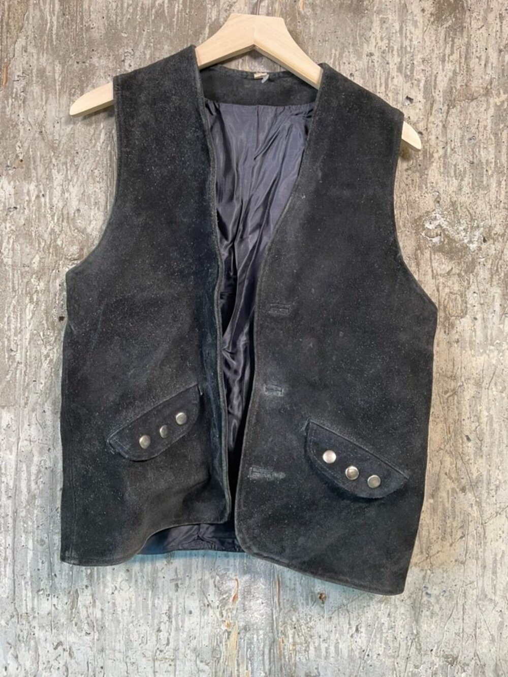 Men's Vintage Black Suede Leather Western Biker Vest Size M